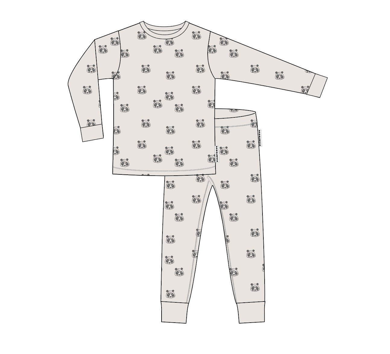 Pyjamas Tvådelad Bambu Panda Grå