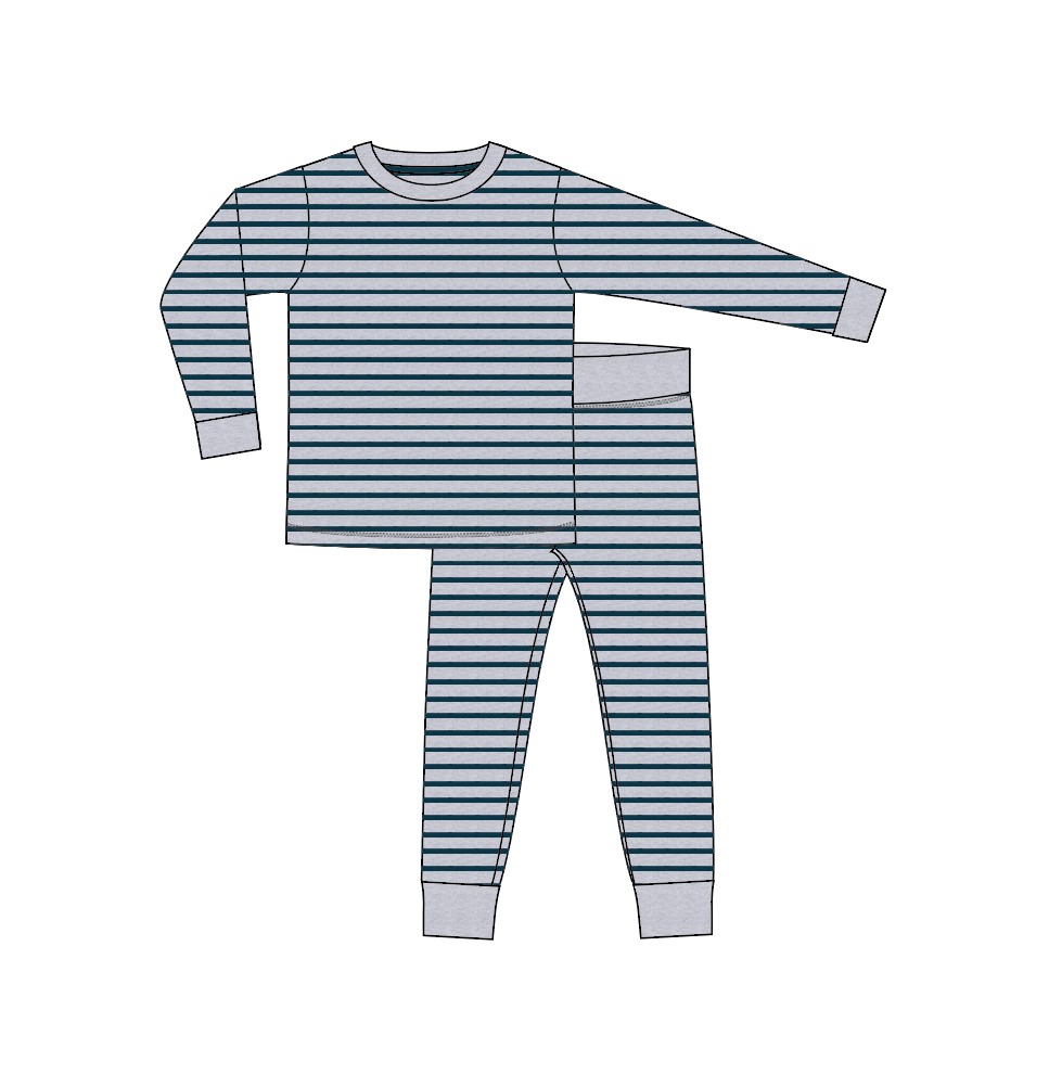 Pyjamas Tvådelad Gråmelerad/Blå