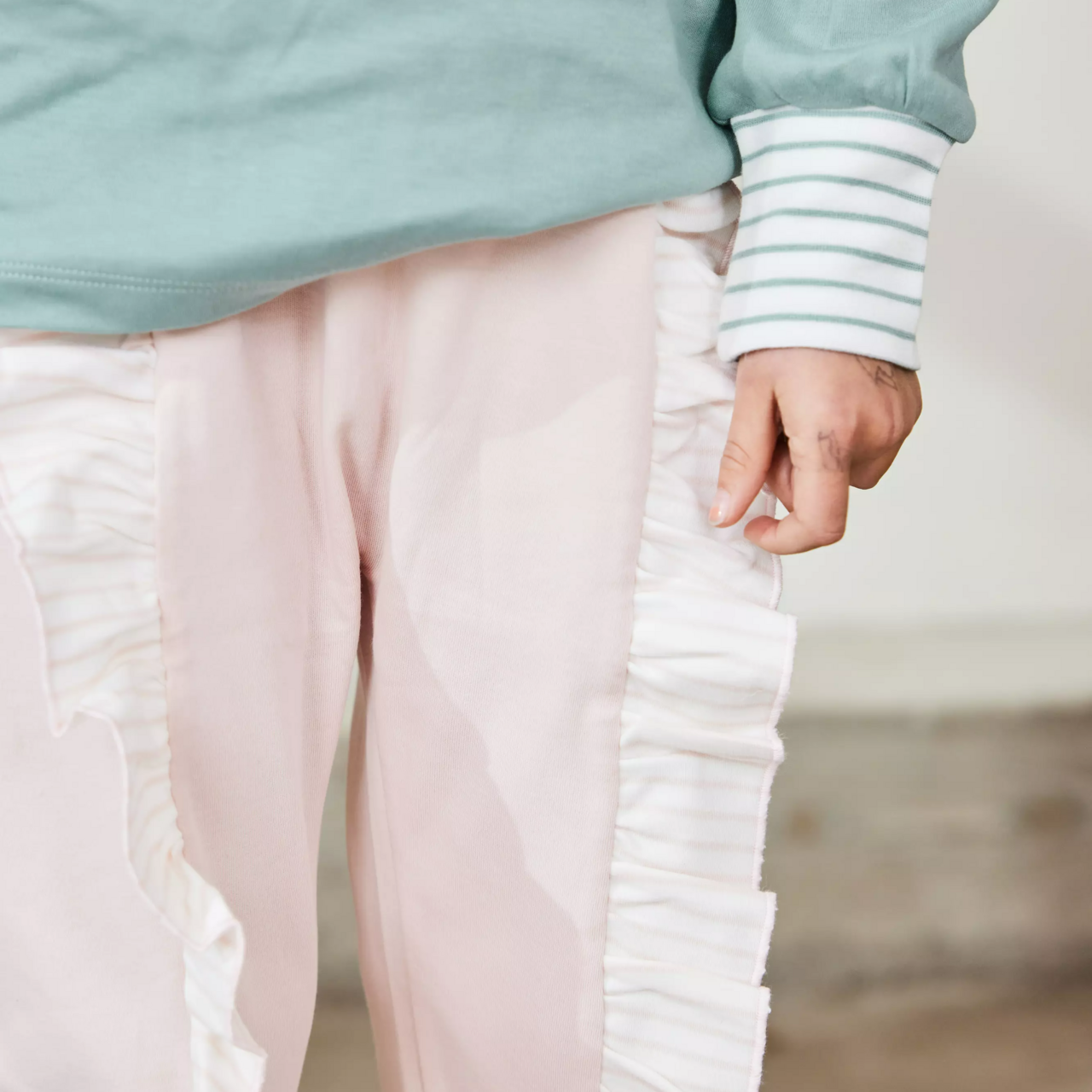 Flounce pant L.pink/offwhite 86/92