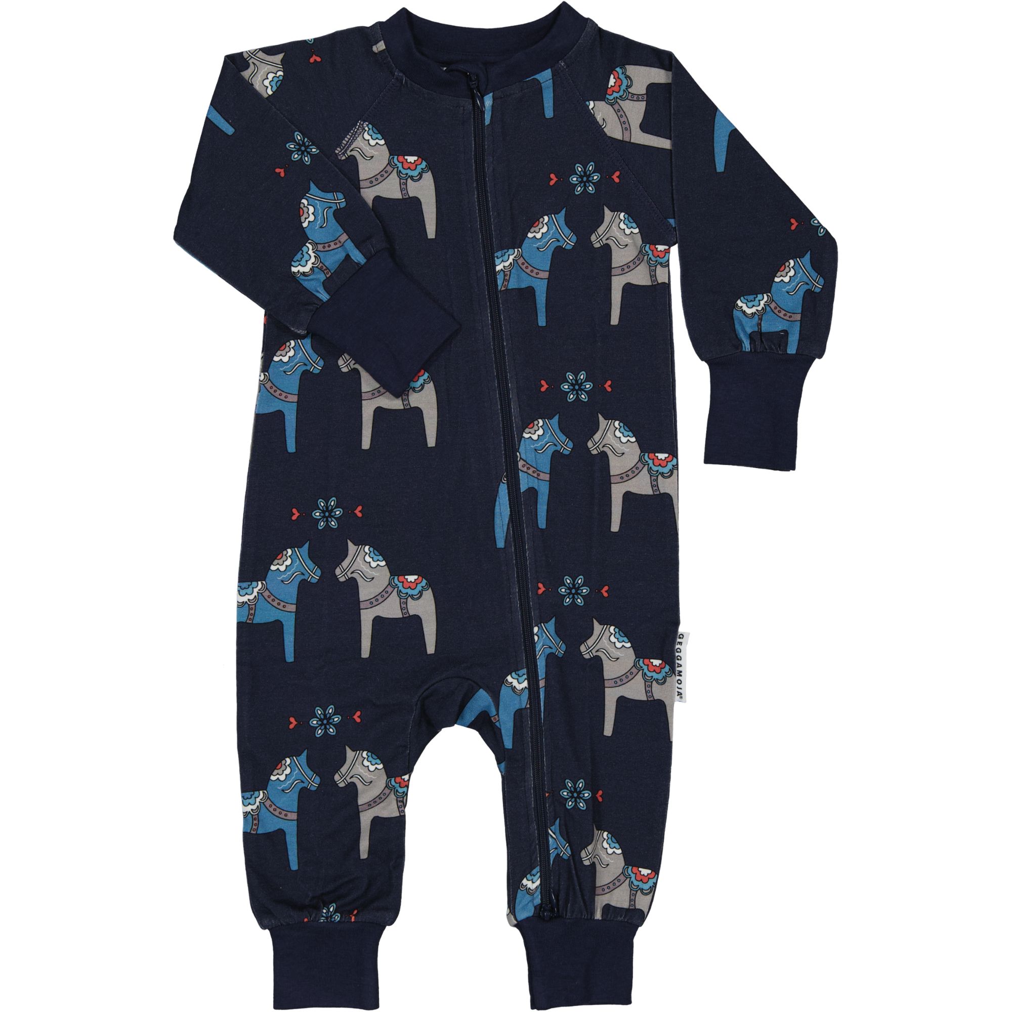 Bamboo two way zip pyjamas Navy Dala horse