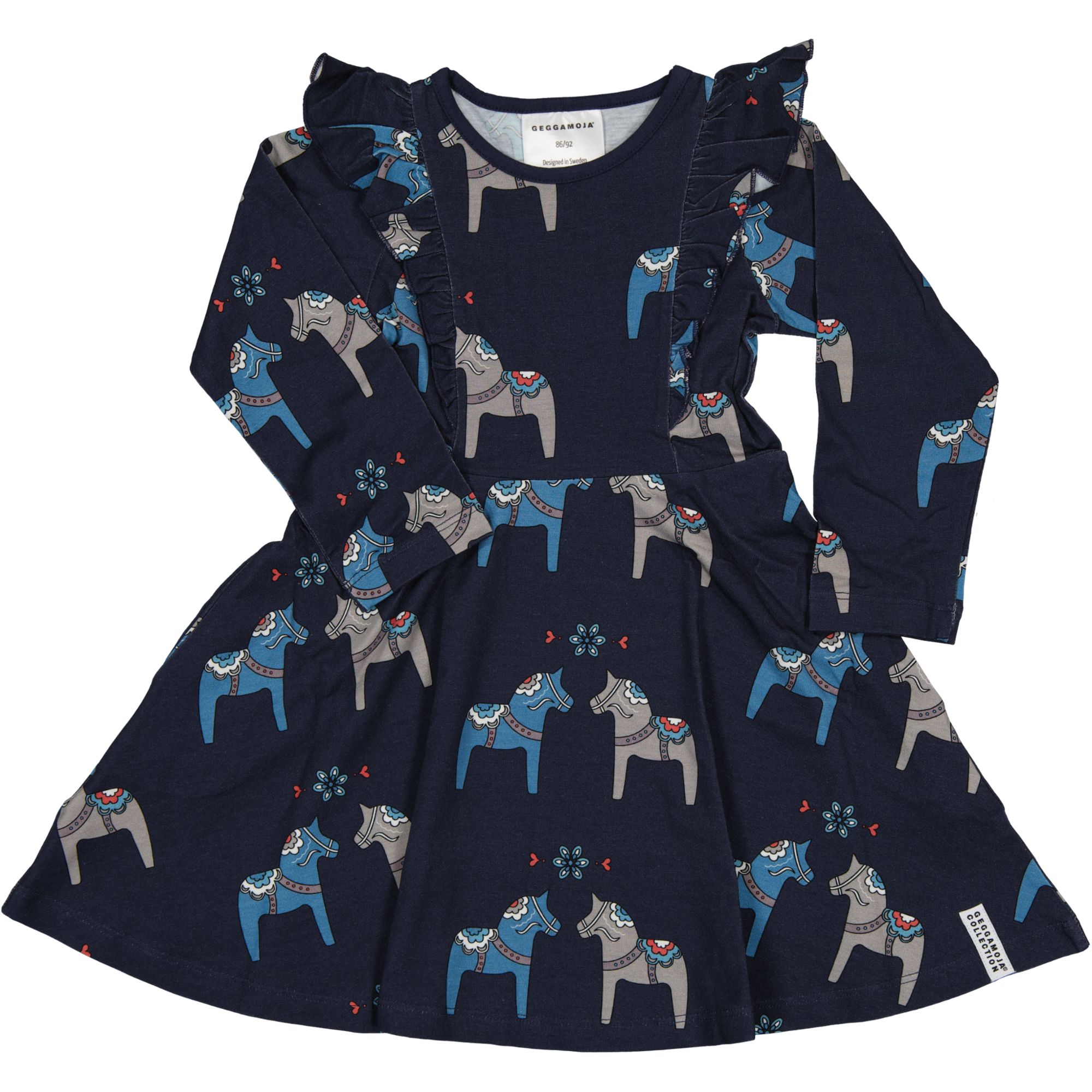 Bamboo flared dress Navy Dala horse