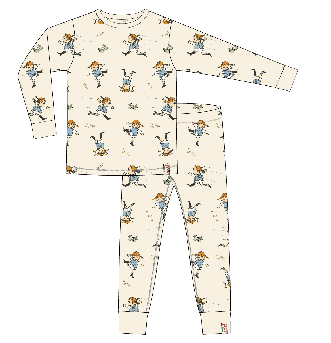Pyjamas tvådelad Pippi Långstrump soft beige