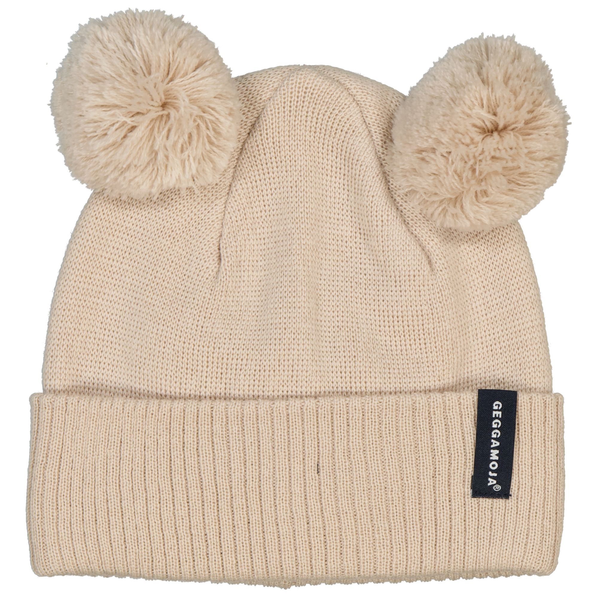 Stickad Mössa Tofsar Beige