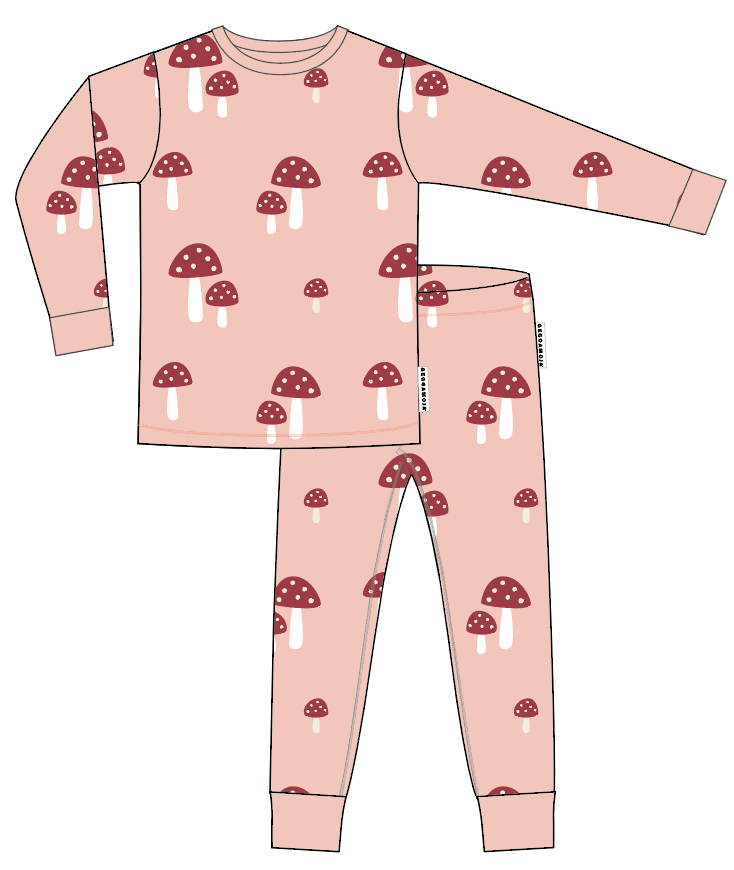 Pyjamas Tvådelad Bambu Pink Mushroom