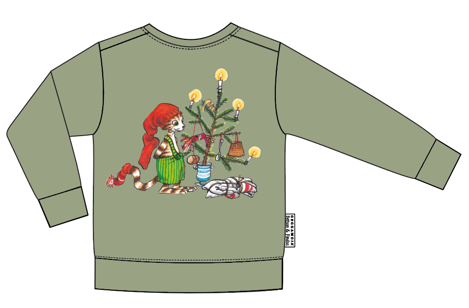 Collegetröja Pettson och Findus Olivgrön