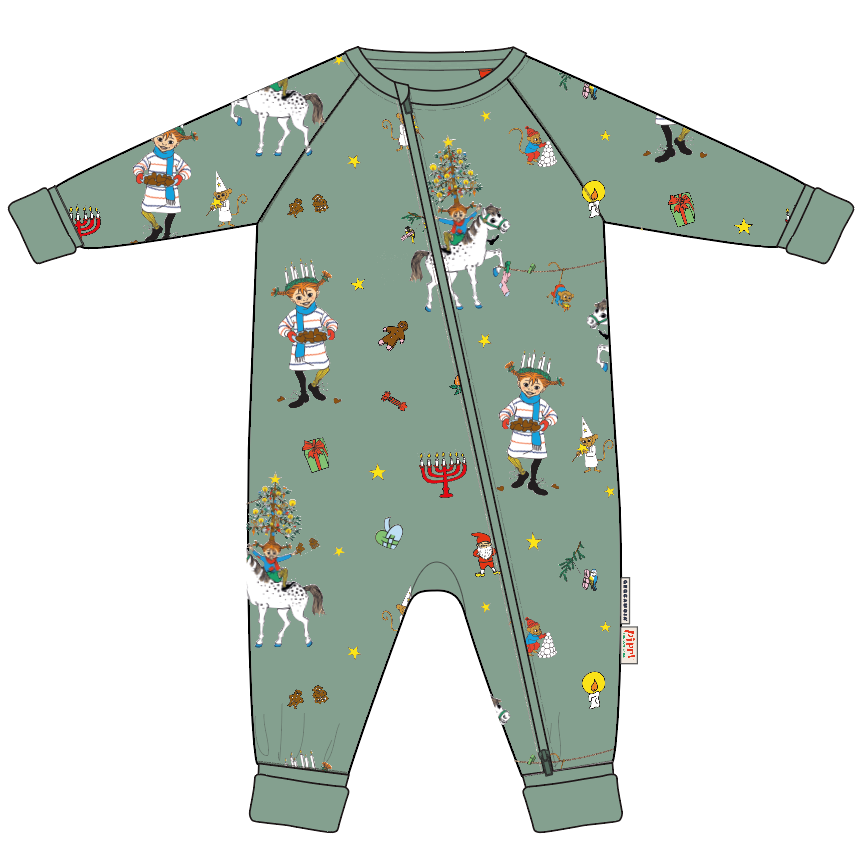 Pippi two way zip pyjamas Green 07