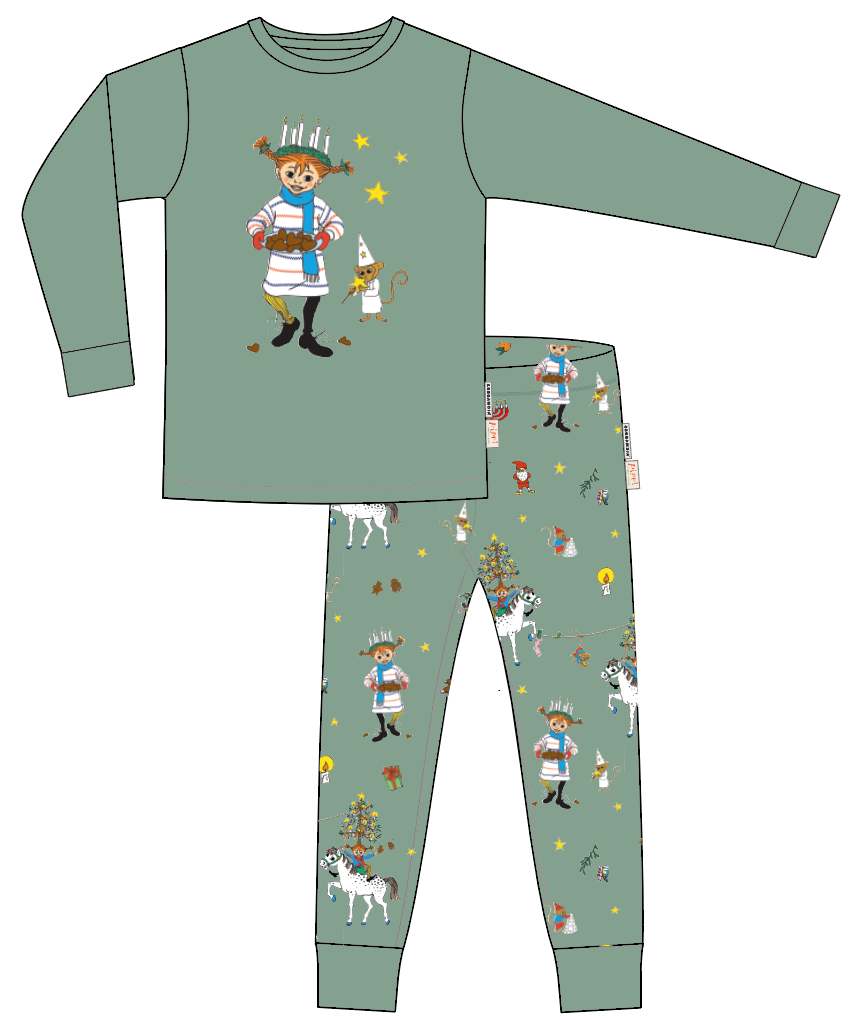 Pippi two piece pyjamas Green 07