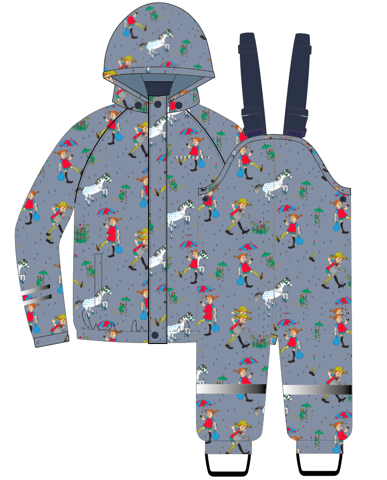 Regnset fleecefodrat Pippi Långstrump Denimblå